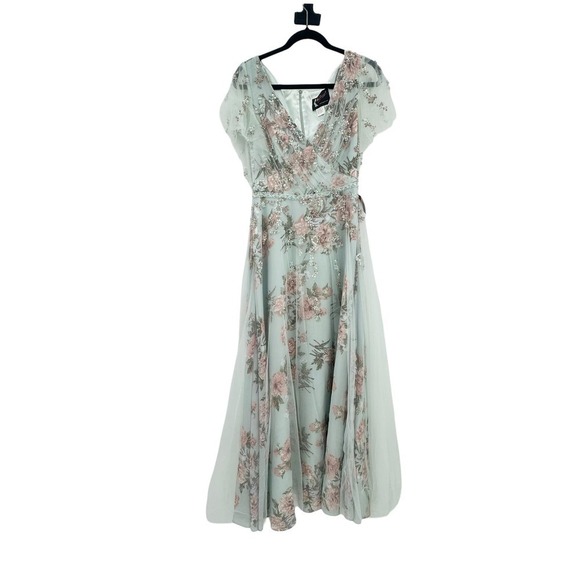 Mac Duggal Floral Flutter Sleeve V- Neck Maxi Dress Multicolor Size 8 NWT - Picture 7 of 12